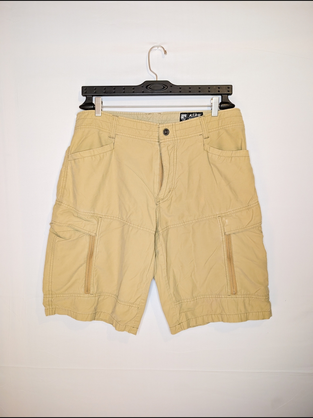 Kuhl Shorts Mens 36 Yellow Beige Vintage Patina Dye Cargo Outdoor Hiking Casual